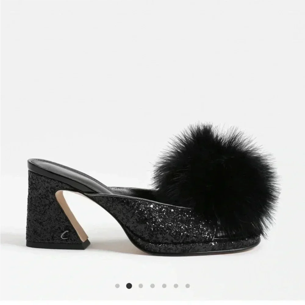 EUC Sam Edelman Black Pom-Pom Sequin Heels - Picture 2 of 10